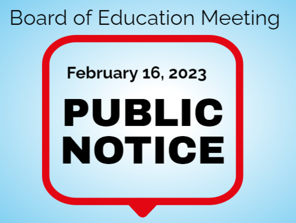 Graphic stating board of education meeting