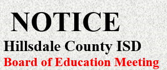 Graphic, Notice Hillsdale County ISD Board of Education Meeting 