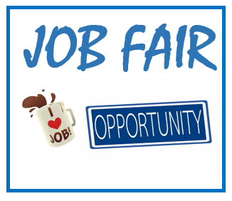 Job Fair Graphic with coffee mug and word Opportunity 