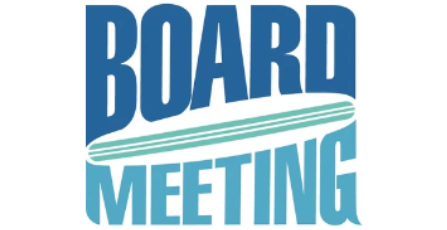 Board Meeting text in blue, graphic
